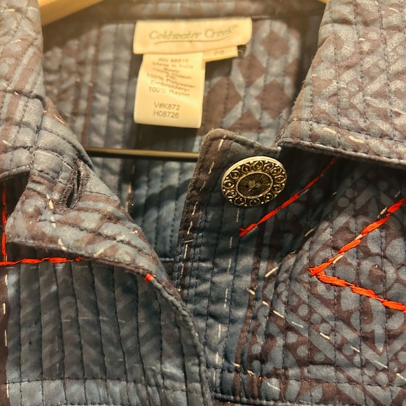 Coldwater Creek Quilted Embroidered Jacket Blue Red Petite Small Boho Folk - Picture 15 of 16